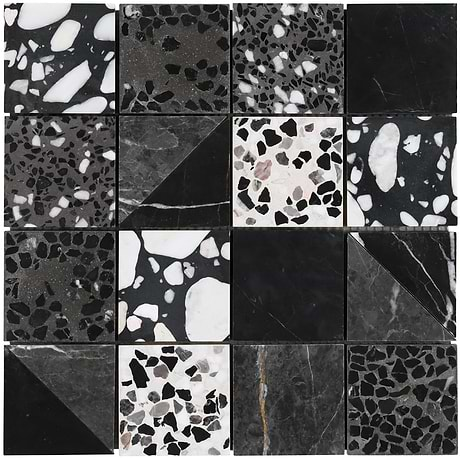 Artem Raven Black & Gray 3x3 Polished and Honed Marble and Terrazzo Mosaic by Elizabeth Sutton