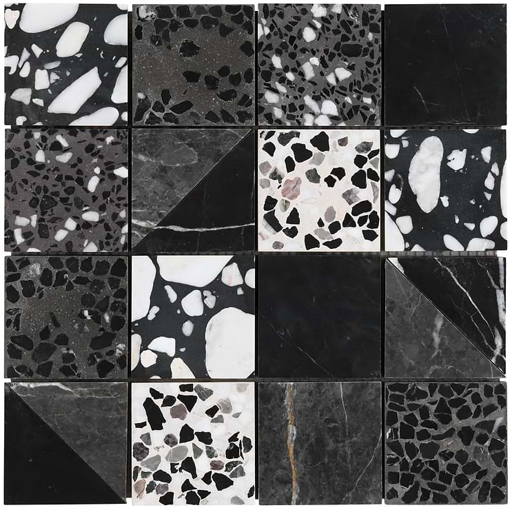 Elizabeth Sutton Artem Raven Black & Gray 3x3 Polished & Honed Marble and Terrazzo Mosaic Tile