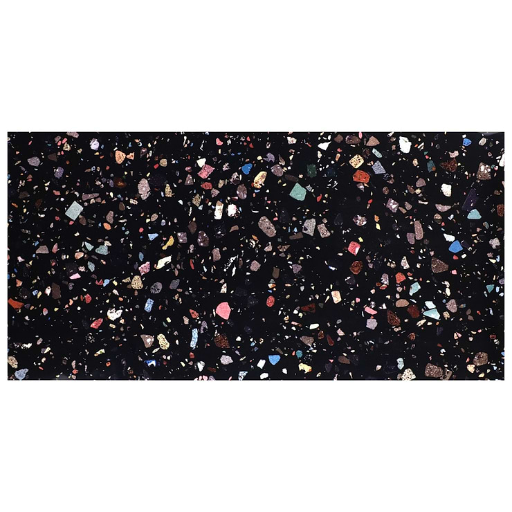 Bejeweled Black Multicolor 24x48 Terrazzo Look Polished Porcelain Tile