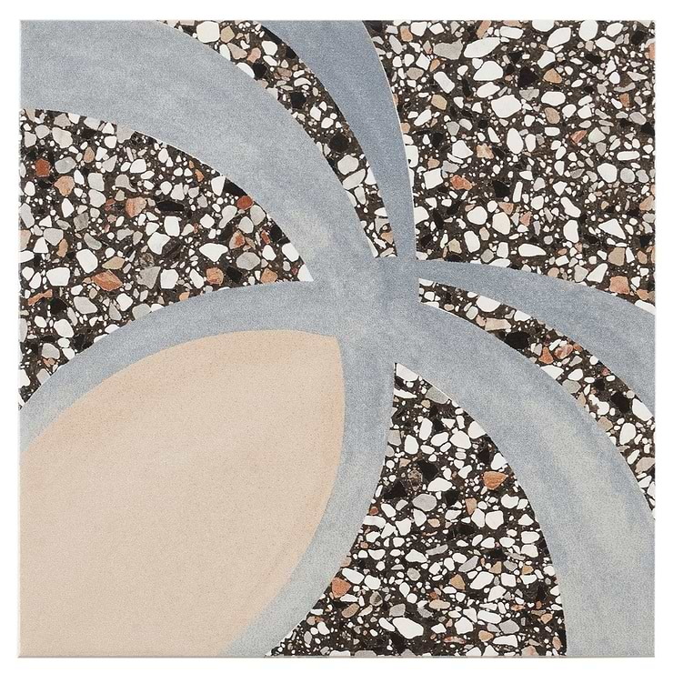 Chips Fleur De Lis Nero Multicolor 8x8 Terrazzo Look Matte Porcelain Tile