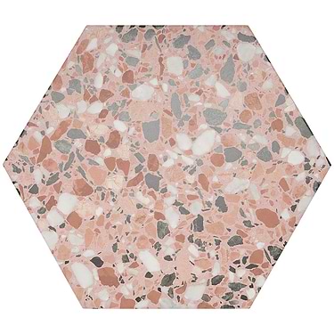 Six Hexagon Earth Pink 12.5" Terrazzo Look Matte Porcelain Tile
