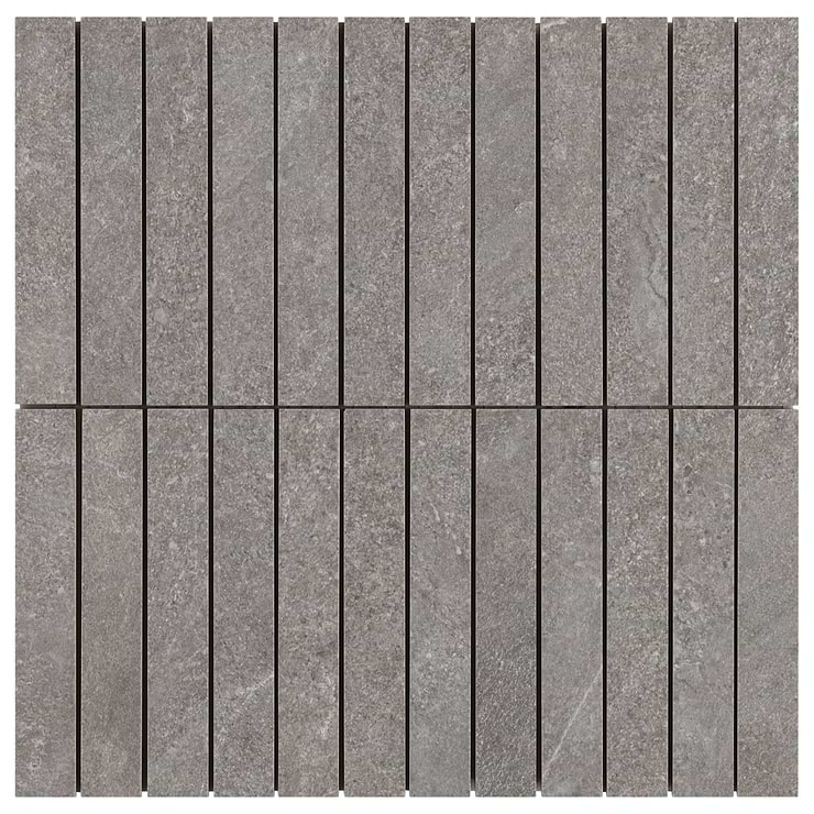 Era Slate Gray 1x6 Stacked Limestone Look Matte Porcelain Mosaic Tile