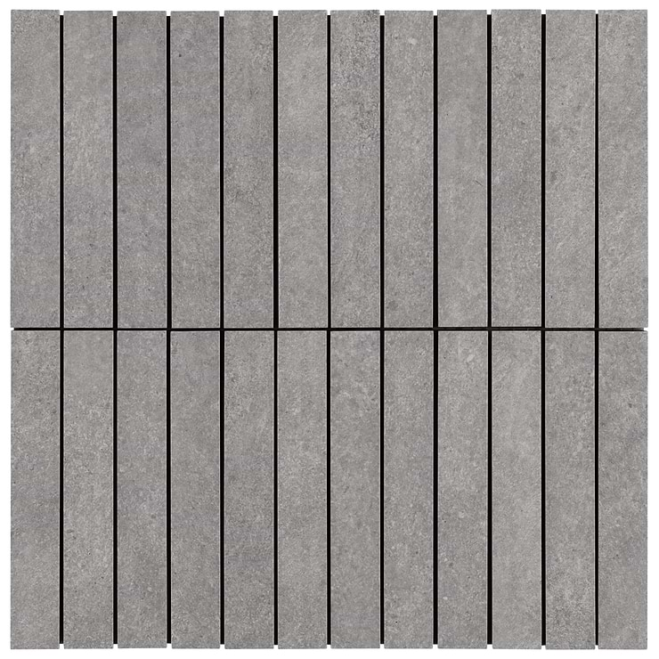 Era Silver Gray 1x6 Stacked Limestone Look Matte Porcelain Mosaic Tile