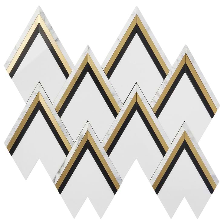 VZAG Nero White Black and Gold 6" Polished Marble & Brass Mosaic Tile by Vanessa Deleon