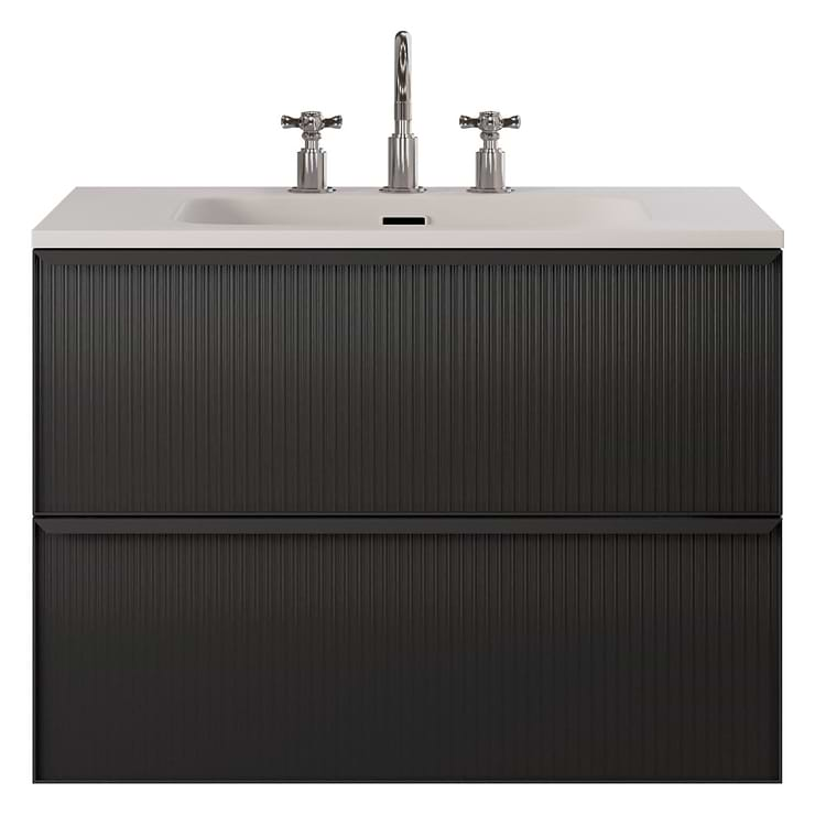 Astor Black 30" Single Vanity with Integrated White Solid SurfaceTop