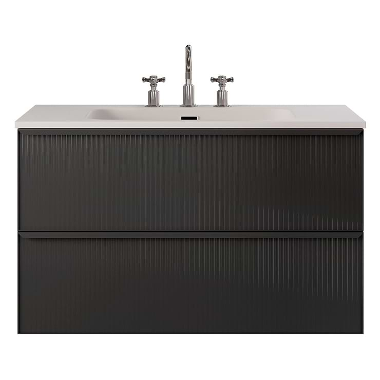 Astor Black 36" Single Vanity with Integrated White Solid SurfaceTop