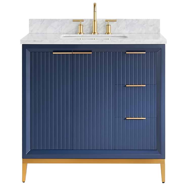 Bungalow Navy and Gold 36" Single Vanity with Carrara Marble Top