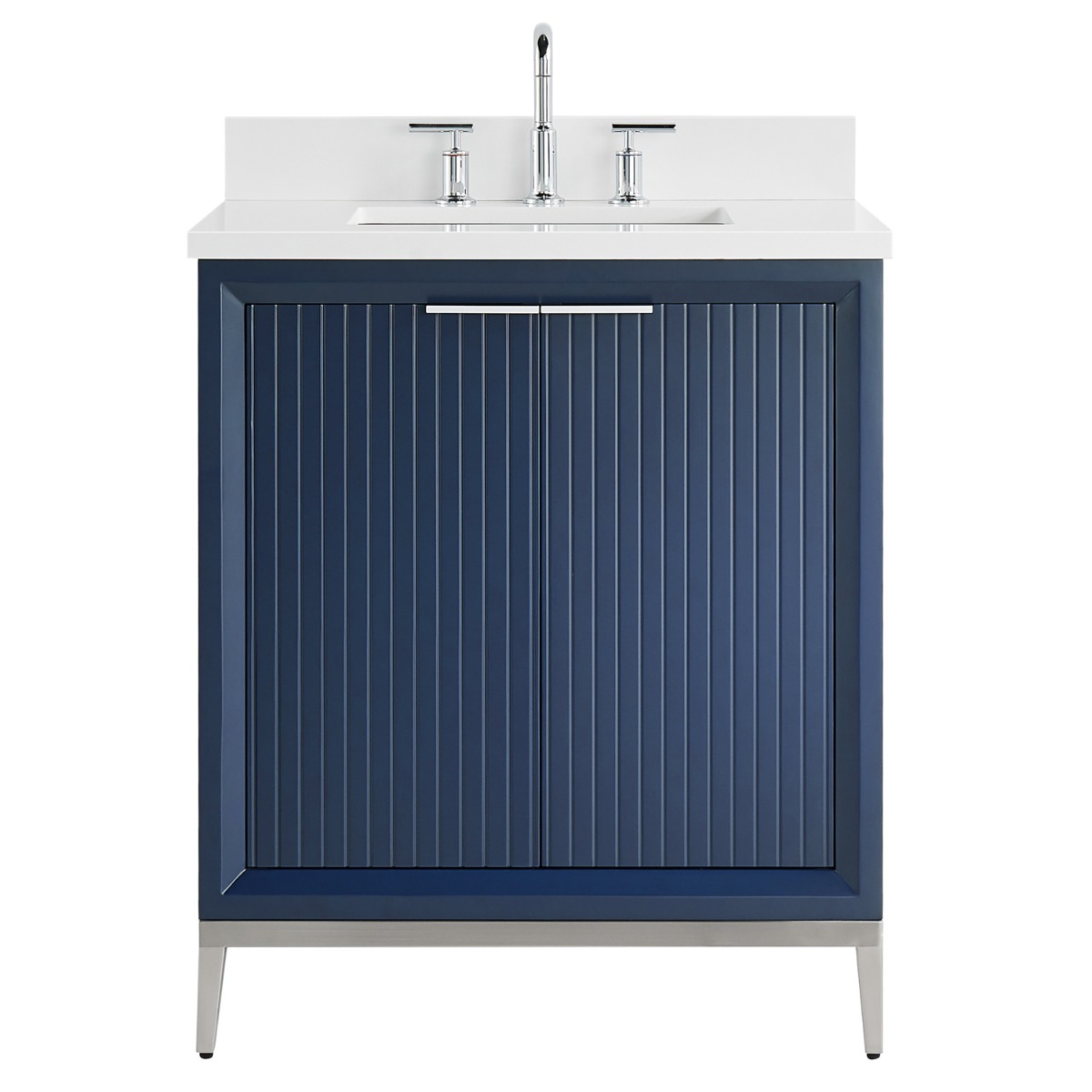 Bungalow Navy and Silver 30" Single Vanity with Pure White Quartz Top