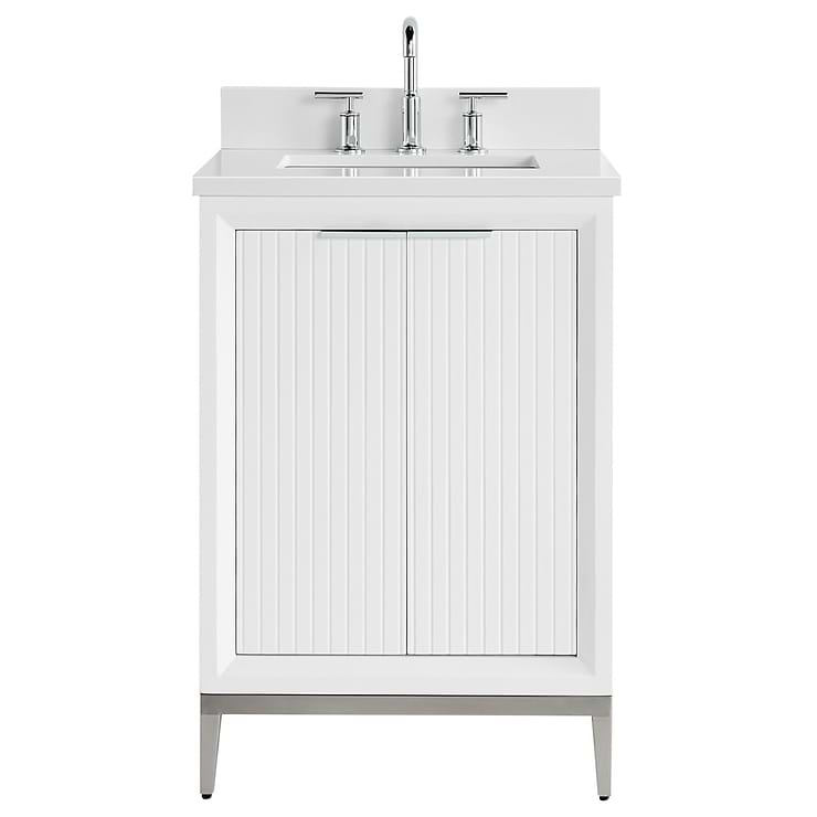 Bungalow White and Silver 24" Single Vanity with Pure White Quartz Top