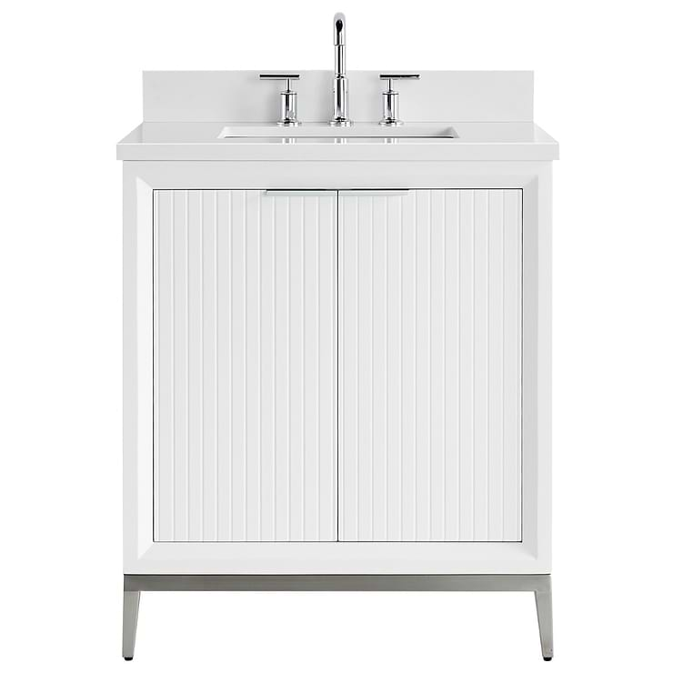 Bungalow White and Silver 30" Single Vanity with Pure White Quartz Top