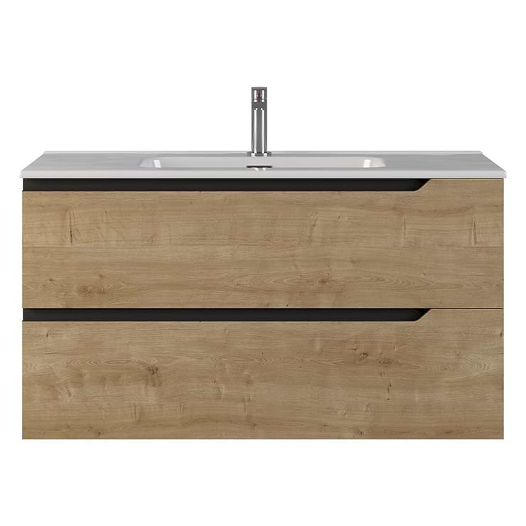 Duo Blonde Wood 40" Single Vanity with Integrated White Ceramic Top