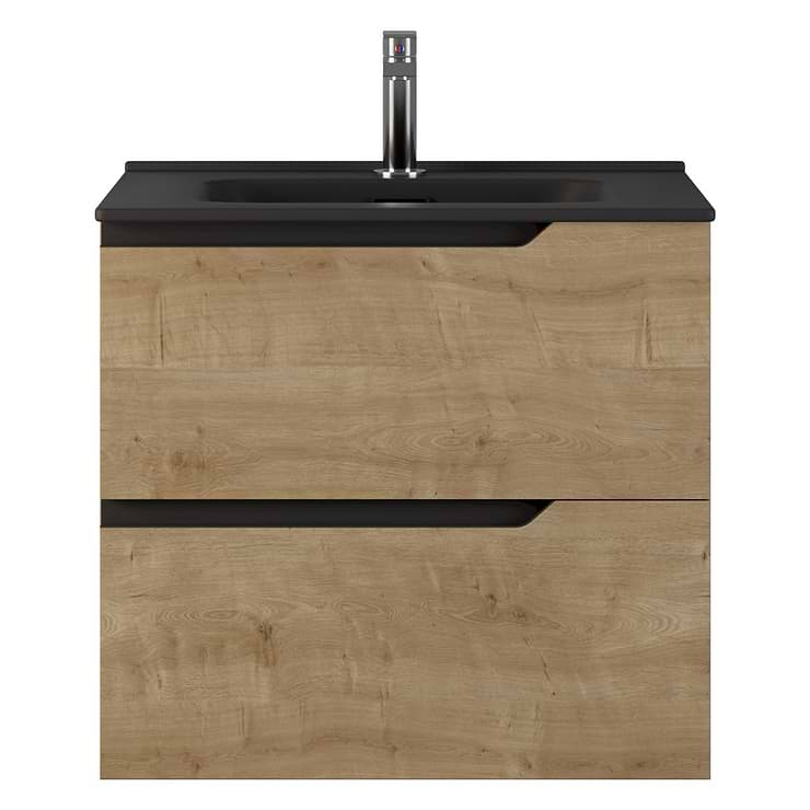 Duo Blonde Wood 24" Single Vanity with Integrated Black Ceramic Top