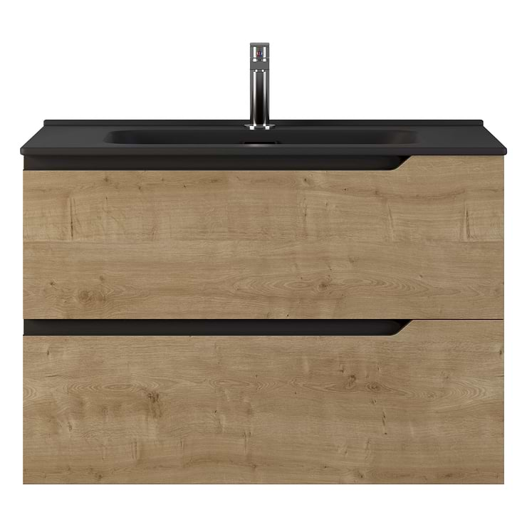 Duo Blonde Wood 32" Single Vanity with Integrated Black Ceramic Top