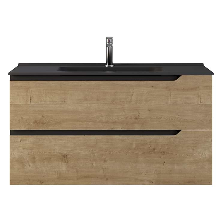 Duo Blonde Wood 40" Single Vanity with Integrated Black Ceramic Top