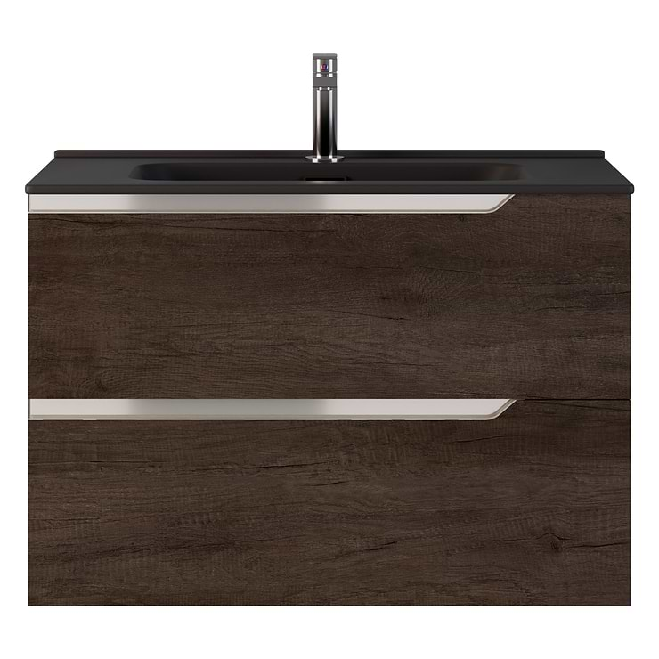 Duo Weathered Oak 32" Single Vanity with Integrated Black Ceramic Top