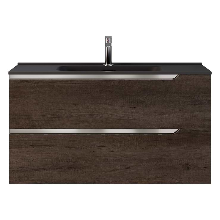 Duo Weathered Oak 40" Single Vanity with Integrated Black Ceramic Top