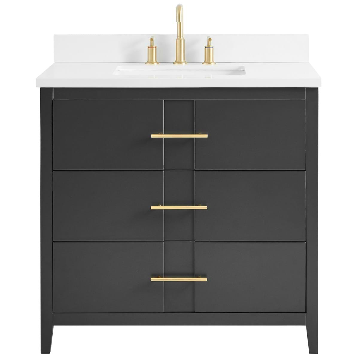 Iconic 36" Charcoal and Gold Vanity with Pure White Quartz Top and Ceramic Basin