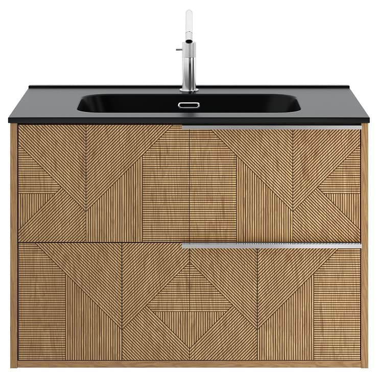 Kora Geo Faux Fluted 32" Single Vanity with Integrated Black Ceramic Top & Silver Handles