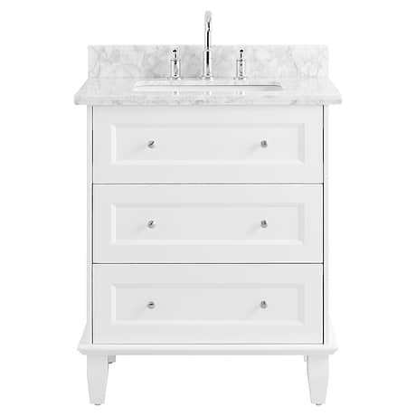 Nora 30" White Vanity with Carrara Marble Top and Ceramic Basin