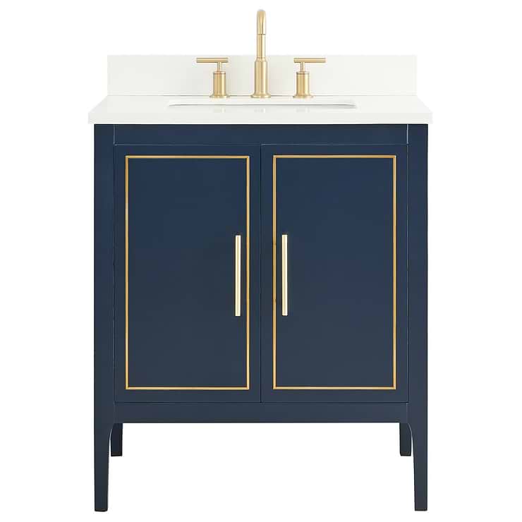 Province Navy and Gold 30" Single Vanity with Pure White Quartz Top