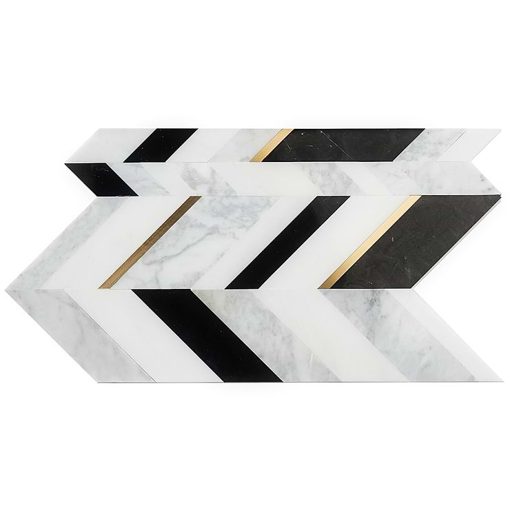 Amari Nero Blanco Polished Marble and Brass Mosaic Tile