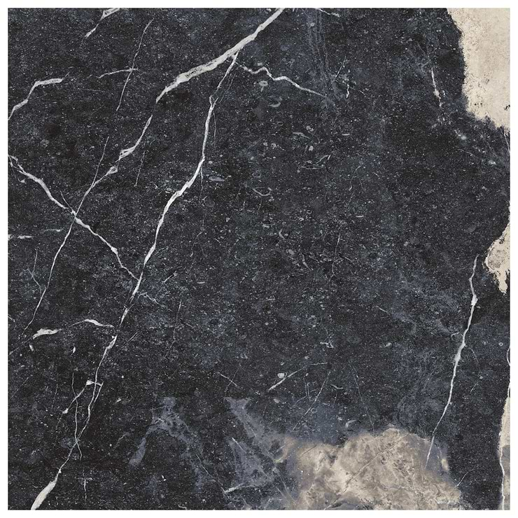 Autograph Noir Sabbia Black 48x48 Marble Look Satin Porcelain Tile