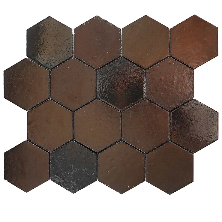 Magma Hexagon Bronze 3" Polished Lava Stone Mosaic Tile