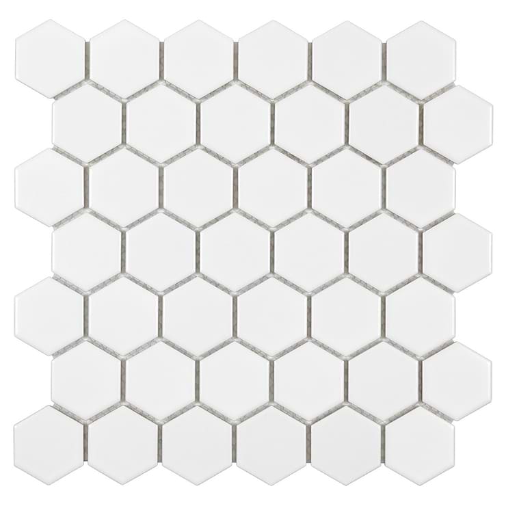 Serenity White 2" Matte Porcelain Hexagon Mosaic