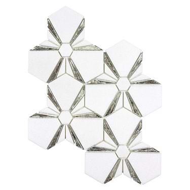 Euphoria Glass Arctic Silver Hexagon Polished  Marble Mosaic