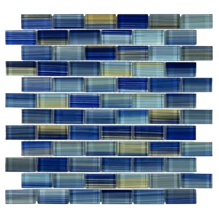 Watercolors Blue 1x2 Glass Brick Mosaic