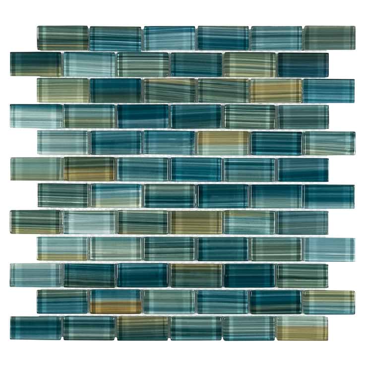 Watercolors Turquoise Green 1x2 Brick Glass  Mosaic