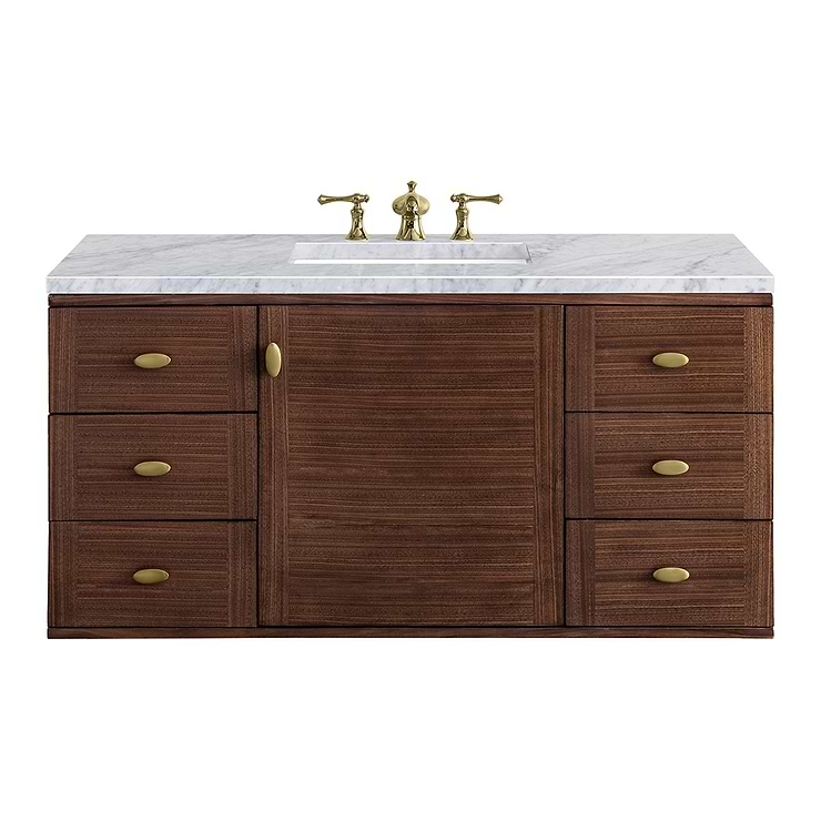 James Martin Vanities Amberly Mid-Century Walnut 48" Single Vanity with Carrara Marble Top