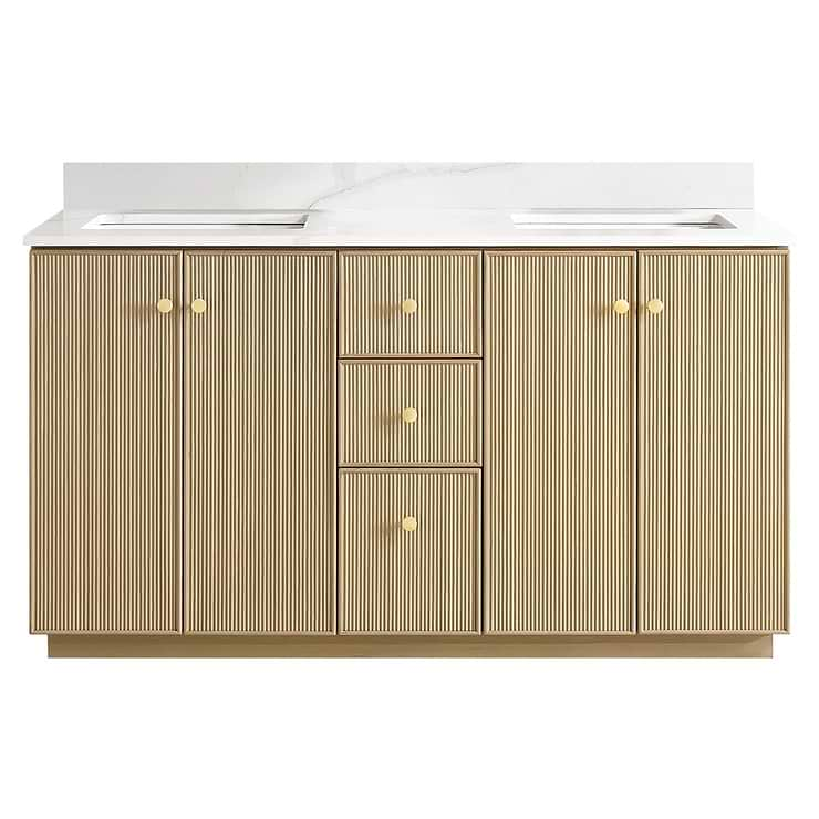 Florencia Blonde Oak 60" Double Vanity with Pacific White Quartz Top