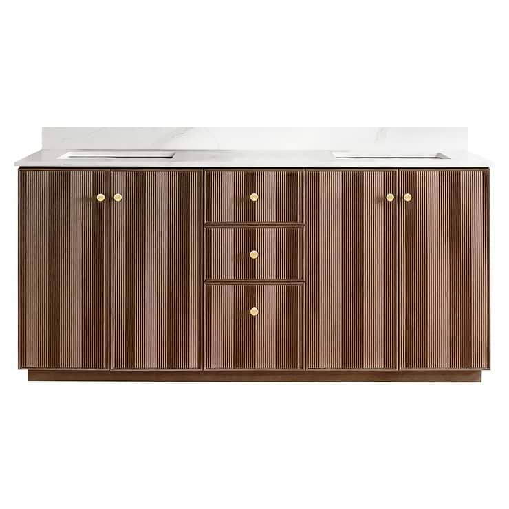 Florencia Brown Oak 72" Double Vanity with Pacific White Quartz Top