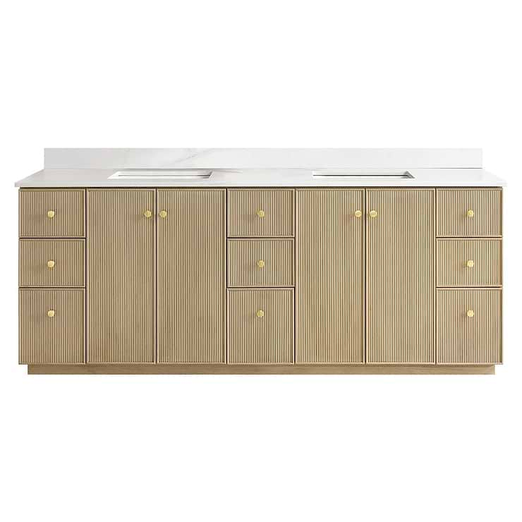 Florencia Blonde Oak 84" Double Vanity with Pacific White Quartz Top