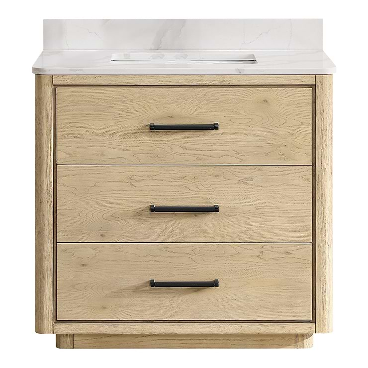 Genora Blonde Oak 36" Single Vanity with Pacific White Quartz Top