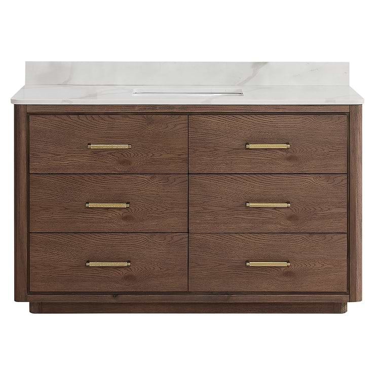 Genora Brown Oak 55" Single Vanity with Pacific White Quartz Top