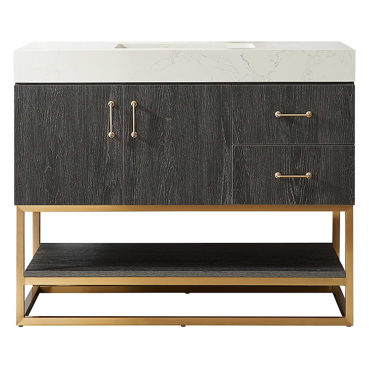 Ithica Black Oak 42" Single Vanity and Gold Hardware with Atlantic Stone Top