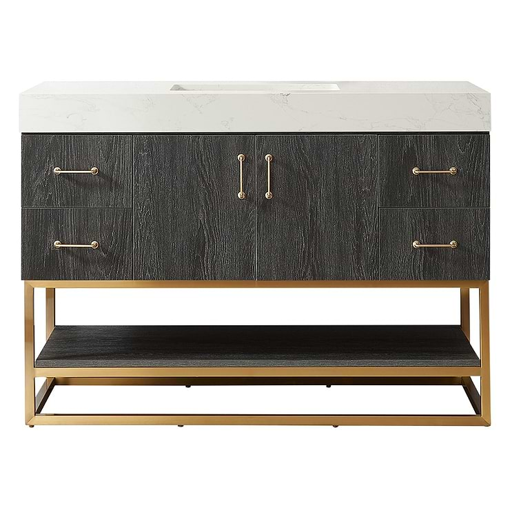 Ithica Black Oak 48" Single Vanity and Gold Hardware with Atlantic Stone Top