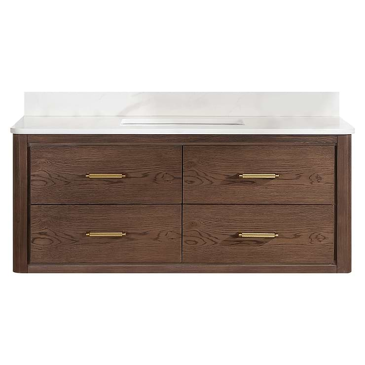 Riven Brown Oak 48" Single Vanity with Pacific White Quartz Top