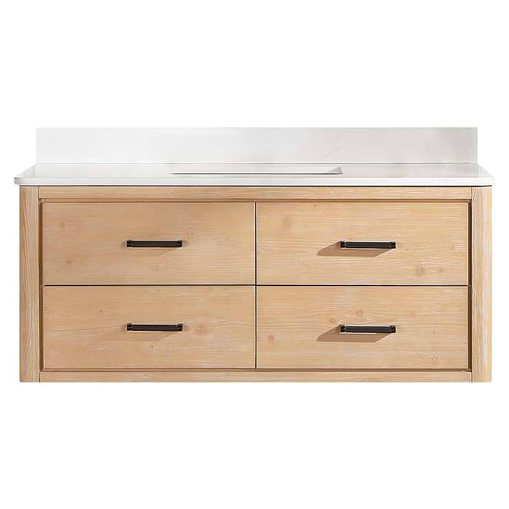 Riven Blonde Oak 48" Sinlge Vanity with Pacific White Quartz Top