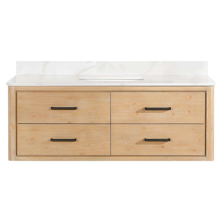 Riven Blonde Oak 55" Single Vanity with Pacific White Quartz Top