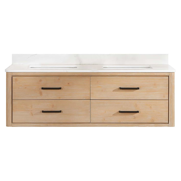 Riven Blonde Oak 60" Double Vanity with Pacific White Quartz Top