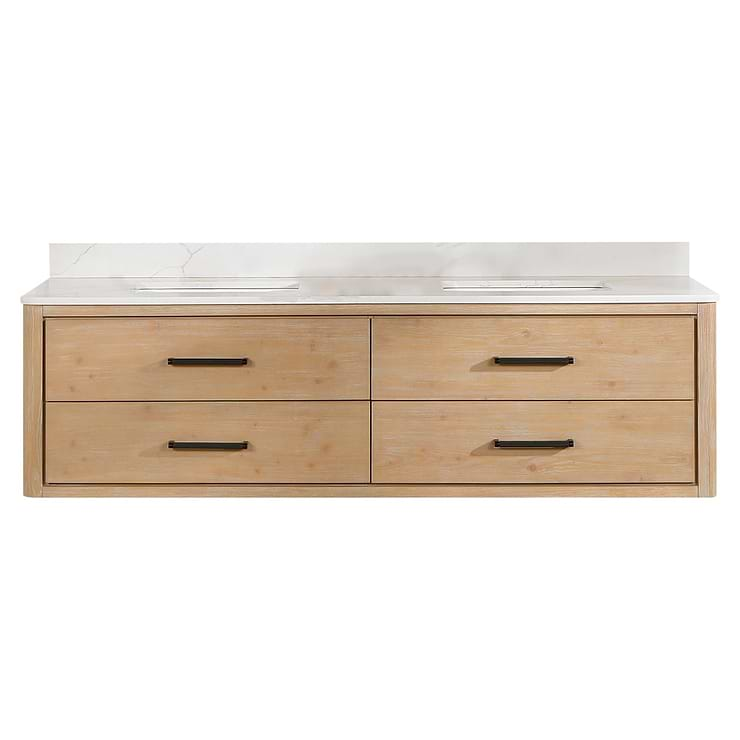 Riven Blonde Oak 72" Double Vanity with Pacific White Quartz Top