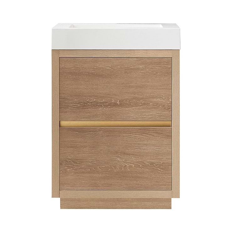 Serrano Blonde Oak 24" Single Freestanding Vanity with White Integrated Top