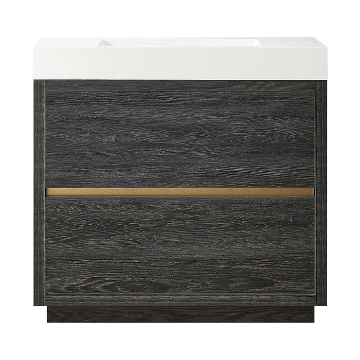 Serrano Black Oak 36" Single Freestanding Vanity with White Integrated Top