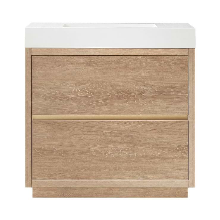 Serrano Blonde Oak 36" Single Freestanding Vanity with White Integrated Top