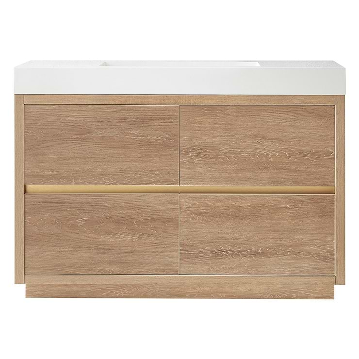 Serrano Blonde Oak 48" Single Freestanding Vanity with White Integrated Top