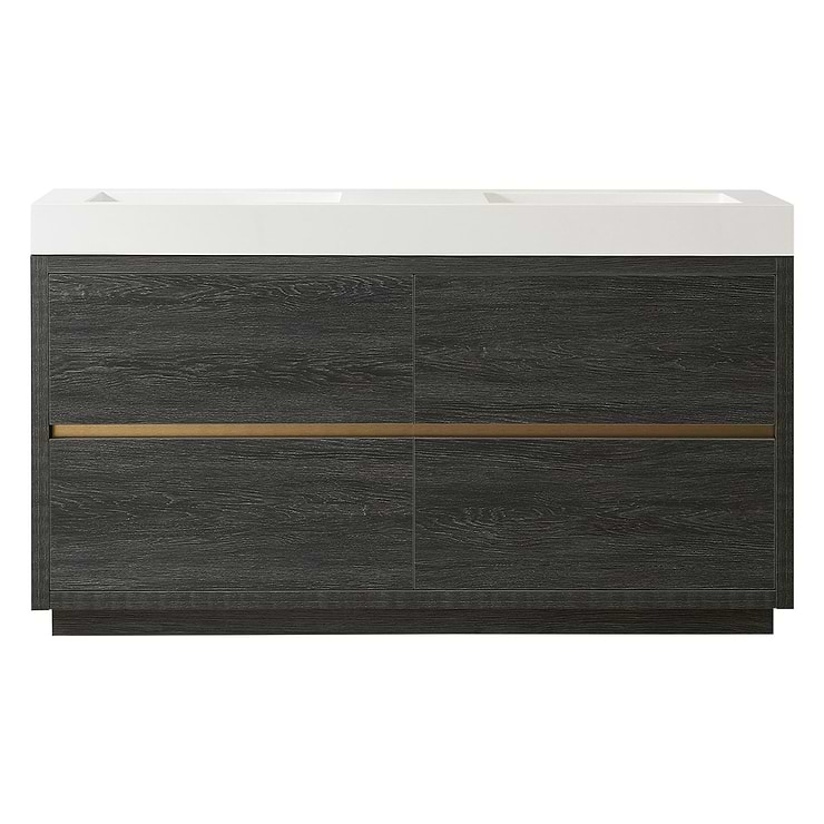 Serrano Black Oak 60" Double Freestanding Vanity with White Integrated Top