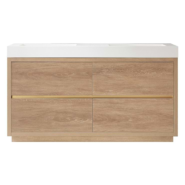 Serrano Blonde Oak 60" Double Freestanding Vanity with White Integrated Top